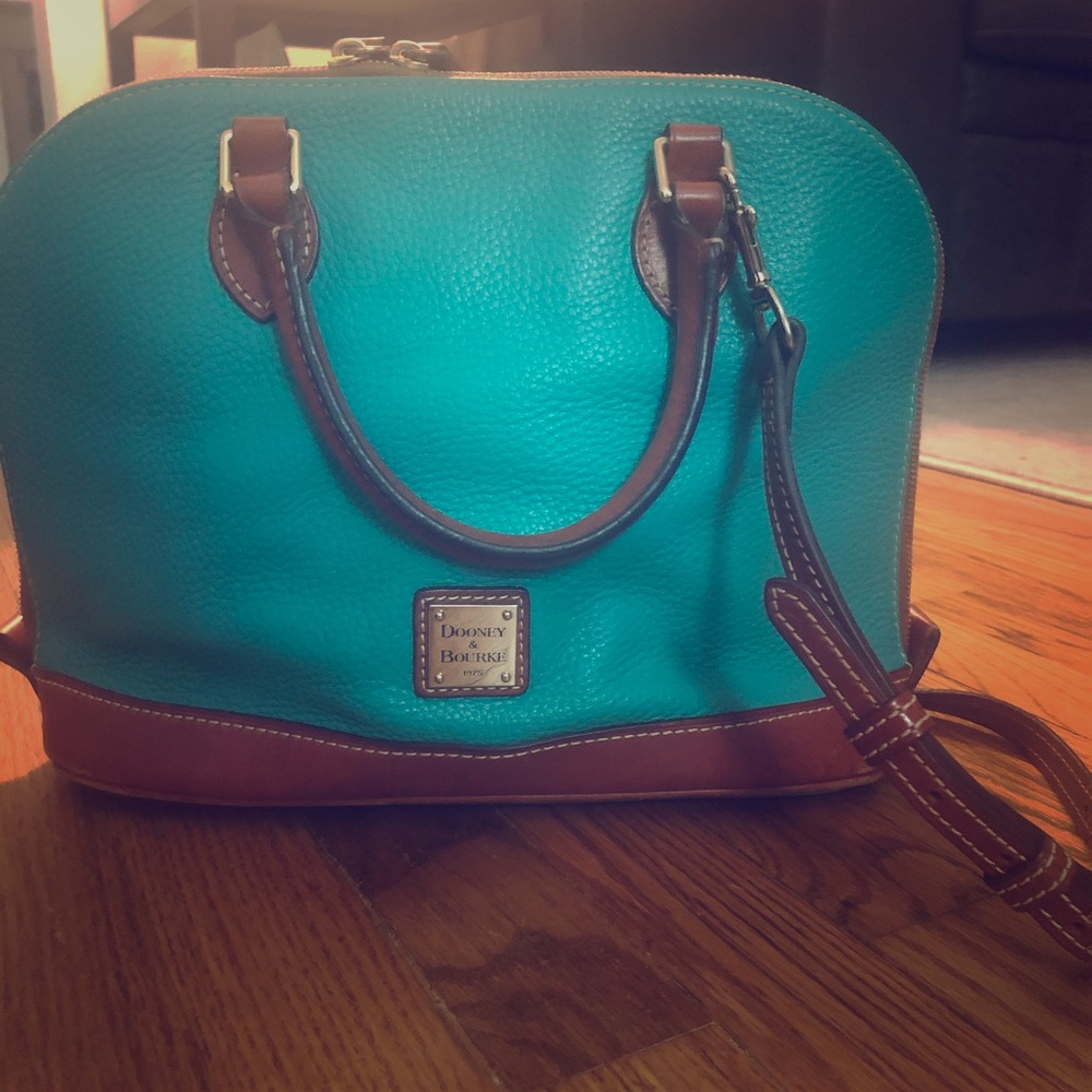 Pebble Grain Zip Zip Satchel-turquoise